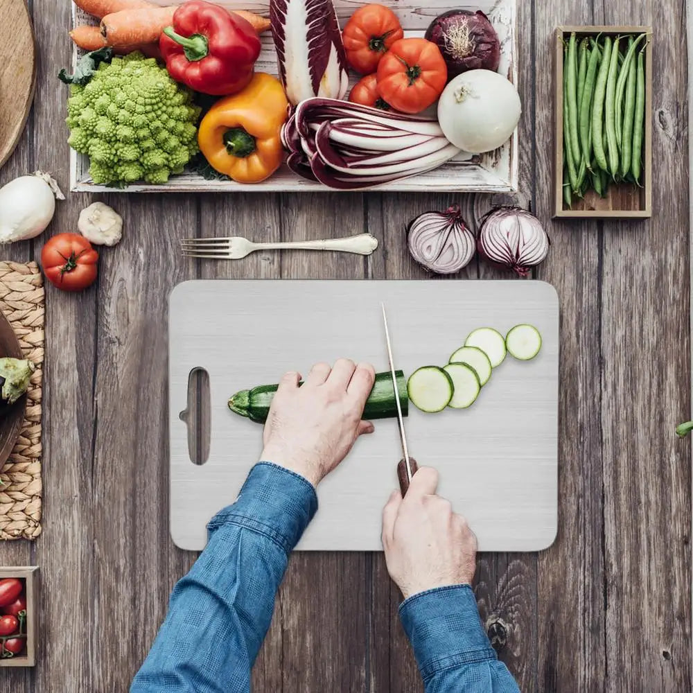Titanium Cutting Boards for Kitchen Stainless Board 304 Steel Thickened Double Sided Food Grade Portable Fruit Meat Chopping